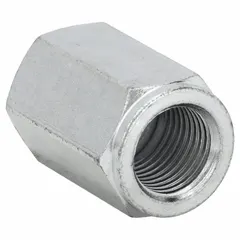 This steel hydraulic hose adapter connects BSPT (British Standard Pipe Taper) and NPT (National Pipe Taper) threaded systems. It features a female x female gender, rigid straight configuration, and 1/2 in x 1/2 in fitting size. Suitable for industrial hydraulic, pneumatic, and fluid transfer applications requiring a leak-resistant transition between thread standards.