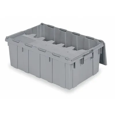 BUCKHORN Attached Lid Tote: 17 gal, 27 in x 17 in x 12 1/2 in, Gray Body, Gray Lid - Colored Attached-Lid Totes with Two-Piece Lids