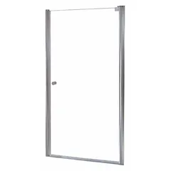 Frameless pivot shower door with brushed nickel finish. Overall height 72 in, accommodates door widths from 28 1/2 in to 30 1/2 in. Designed for use as a shower enclosure in residential or commercial settings.