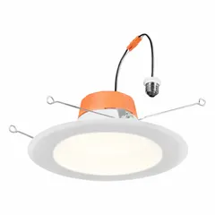 Universal trim module downlight for recessed lighting in commercial and residential spaces. Delivers 1200 lm at 13W, replacing a 100W incandescent. Features selectable color temperatures: 2700K, 3000K, 3500K, 4000K, 5000K. Operates on 120V AC. White finish. Fits 5-in or 6-in diameter housings.