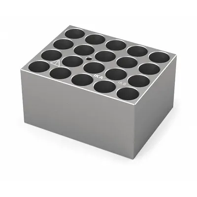 IKA Dry Block: Anodized Aluminum, 3 3/4 in Overall Wd, 3 in Overall Lg, 20 Wells - Dry Bath Blocks