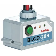 This generator transfer device is designed for use with emergency ballasts and drivers in LED lighting systems. It operates at 120/277V AC with a 20 A output current and features a thermoplastic housing. The device automatically transfers power from a generator to maintain emergency lighting during power outages.