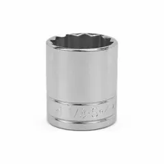 This 1/2" drive hand socket features a 1 1/8" SAE hex size with a 12-point configuration. Constructed from chrome, it is designed for manual tightening and loosening of fasteners in automotive and mechanical applications.
