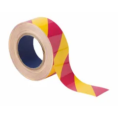 This polyester floor marking tape features a striped pink/yellow pattern with no legend, used for visual hazard marking in industrial environments. It measures 2 inches wide by 100 feet long with an 8 mil thickness, suitable for marking safety boundaries, walkways, or temporary hazards on floors in warehouses, factories, and maintenance areas.