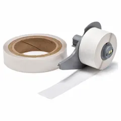 Continuous floor marking tape made of white gloss polyester with rubber adhesive. Designed for use with the M710 printer series and M7-R6000 ribbon. Suitable for marking aisles, hazard zones, and equipment locations in industrial facilities.