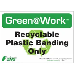 Non-retroreflective, non-glowing plastic signs from the Green@Work line, supplied in a 5-pack with adhesive mounting. Suitable for marking floor or wall areas to indicate banding-only zones in industrial and workplace environments.