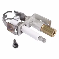 This pilot burner is constructed from steel, brass, copper, plastic, and rubber. It is compatible with manufacturer model number HGM-3508-1E10. Used to ignite the main burner in industrial heating equipment such as boilers, furnaces, and process heaters.