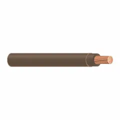 Single-conductor 4 AWG stranded copper building wire with brown insulation, rated 600 V and THHN/THWN-2 for dry or wet locations. Suitable for general-purpose power and lighting circuits in conduit or raceway systems. Length: 1,000 ft.