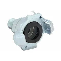 Male NPT hose coupling for Chicago-style universal connections. Rated for 150 psi maximum working pressure at 70 °F. Suitable for connecting hoses to equipment in pneumatic, water, and low-pressure hydraulic systems.