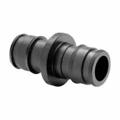 This UPONOR expansion polymer barbed tube fitting features a barbed x barbed connection type and is designed for joining PEX pipes of different diameters. It is commonly used in plumbing, radiant heating, and hydronic systems for leak-resistant connections.