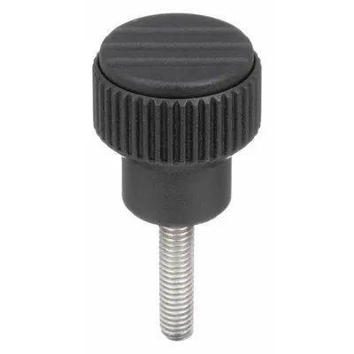 KIPP Hand Knob: Knurled, Plastic w/ Steel Thread, M6 Thread, 25 mm Thread Lg - Knurled Knobs with Threaded Stud