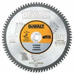This 10-inch circular saw blade features 80 carbide teeth with a 0.11-inch cut width and a 5/8-inch arbor. Designed for cutting aluminum and other soft metals, it is suitable for use in metal fabrication and construction applications where clean cuts in non-ferrous materials are required.