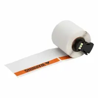 Pre-Cut Label Stock Roll: Warning, 1 29/32 in x 4 in, 4 in x 1 29/32 in, Vinyl, Black/Orange/White (MPN M6-38-595-WARNING)