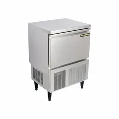 This undercounter ice machine produces 110 lb of ice per day and is air cooled. It has a silver finish and measures 36 3/4 inches high by 24 3/4 inches wide. Suitable for commercial kitchens, bars, and restaurants where floor space is limited.