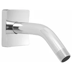 This flanged shower arm is constructed of brass with a polished chrome finish. It features a standard NPT connection for secure attachment to wall-mounted showerheads. Commonly used in residential and commercial shower installations to extend the showerhead from the wall.