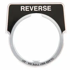 Half-round legend plate for 30 mm panel mounting. Made of aluminum with metallic silver finish and black reverse notch. Overall height 1 3/4 in, width 1 5/8 in. Used to label push buttons or pilot devices in industrial control stations.