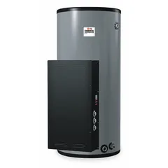 This RHEEM-RUUD commercial electric water heater has an 85-gallon capacity and 18,000 W power rating for fast recovery. It operates on 480V AC in single/three-phase configurations and stands 57.7 inches tall. Designed for high-demand hot water applications in commercial facilities such as restaurants, hotels, and industrial plants.