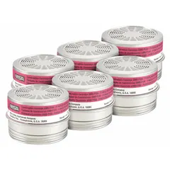 This MSA combination cartridge/filter is designed for use with Comfo Twin-Cartridge Series respirators. It features a threaded connection and is NIOSH-rated for chlorine (CL) protection. Sold in a 6-pack, it is suitable for environments where chlorine gas exposure may occur.