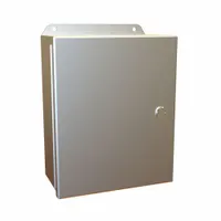 This HAMMOND aluminum enclosure measures 10 x 8 x 4 inches and is rated NEMA 12/13/3R/4/4X for protection against dust, water, and corrosion. It features a hinged cover with latches and includes an inner panel. Suitable for housing electrical controls, terminals, and instruments in indoor or outdoor industrial environments