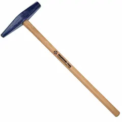 Steel spike maul with an 8 lb head, 1 1/4 in diameter, and 48 in overall length. Features a wood handle with plain grip. Used in railroad track maintenance and heavy construction for driving spikes and striking metal tools.