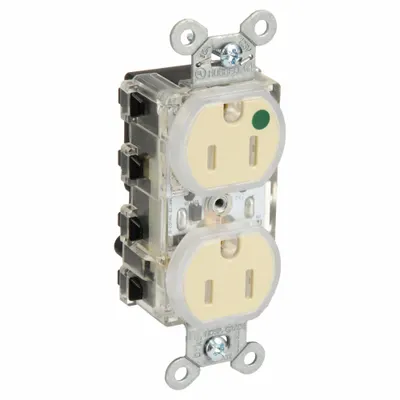 HUBBELL Snapconnect receptacle: Hospital Grade, Duplex, 5-15R, Ivory, 125V AC, 15 A - General Purpose Receptacles