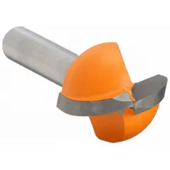 Carbide-tipped router bit with a 3/4 in cutter diameter for cutting round-bottom grooves. Used in woodworking to create decorative profiles on cabinet doors, moldings, and trim. Suitable for hardwood, softwood, and composite materials.