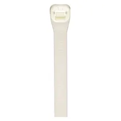 Natural nylon cable tie for indoor bundling and securing wires and cables. Nominal length 11-1/2 in, maximum bundle diameter 3 in, width 0.14 in. Pack of 100. Not for outdoor use.
