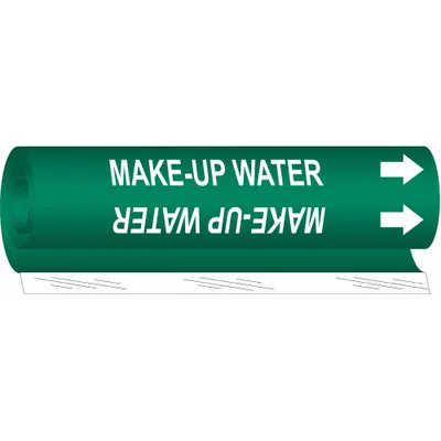BRADY Pipe Marker: Make-Up Water, Green, White, Fits 2 1/2 to 7 7/8 in Pipe O.D. - Make-Up Water Wrap-Around Pipe Markers
