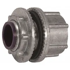 Zinc hub with 3"-8 NPT thread and insulated throat for terminating rigid metal conduit (RMC) or intermediate metal conduit (IMC) at electrical enclosures. Provides a grounded, watertight connection in industrial and commercial wiring systems.