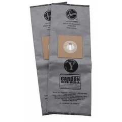 Dry pickup vacuum bag made of 3-ply paper with HEPA filtration. Designed for Hoover Commercial upright vacuums (model CH53005). Suitable for collecting fine dust and allergens in commercial cleaning environments.