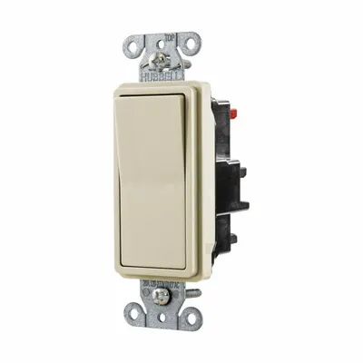 HUBBELL Wall Switch: Rocker Switch, Single Pole, Maintained, Ivory, 120/277V AC - Rocker Wall Switches