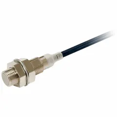 Shielded M12 cylindrical inductive proximity sensor with built-in connector. Operates on 10-30V DC with 3-wire configuration. Used for non-contact detection of metal objects in industrial automation applications such as position sensing, part counting, and machine tool monitoring.