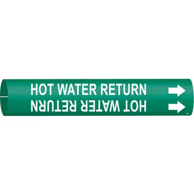 BRADY Pipe Marker: Hot Water Return, Green, White, Fits 4 to 6 in Pipe O.D., 1 Pipe Markers - Hot Water Return Snap-On Pipe Markers