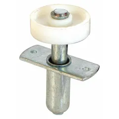 This hanging door guide roller is designed for light-duty sliding door systems. It supports doors up to 30 lb and measures 1 3/4 inches in length by 3 3/4 inches in width. Supplied as a pair, it is suitable for residential or light commercial applications.