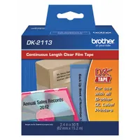 Continuous Label Stock: 2 13/32 in x 50 ft, Polyester, Clear (Gloss), Indoor (MPN DK2113)