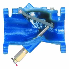 This ductile iron inline swing check valve features a standard inline valve body for 12-inch pipe size. It is used in water and wastewater systems to prevent reverse flow, suitable for municipal, industrial, and commercial piping applications where reliable backflow prevention is required.