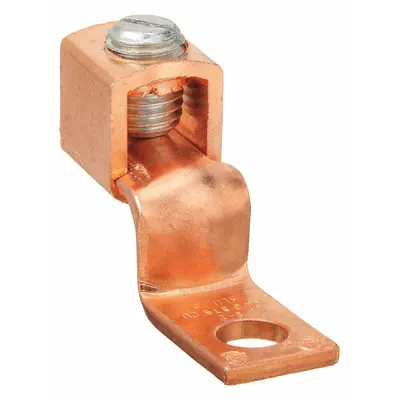 BURNDY Wire Connector: 8 AWG – 2 AWG Wire Sizes, 1/4 in Stud Size - Straight Mechanical Lugs with Offset Tongues