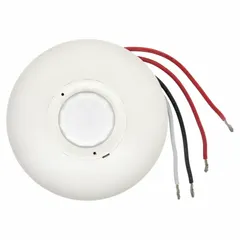 Passive infrared (PIR) occupancy sensor for ceiling mounting, hard-wired, operating on 120 to 277V AC. Supports 1,800W incandescent load. Automatically controls lighting in commercial spaces by detecting motion, turning lights on when occupancy is detected and off after a set time delay.