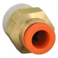 SMC Push-Fit Adapter Fitting: 3/16 in OD x 1/8 in Pipe Size, Push-to-Connect x MNPT, Brass, Brass (MPN KQ2H05-34AS)