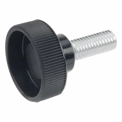 JW WINCO Knurled Screws; Knurled Hand Knobs: Knurled, Plastic w/ Steel Thread, 1/4"-20 Thread - Knurled Knobs with Threaded Stud