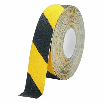DURABLE Anti-Slip Tape: Extra-Coarse Abrasive, 36 Grit Size, Striped, Black/Yellow - Heavy Traffic Antislip Tape