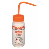 DYNALON Wash Bottle: 250 mL, Ethanol, Orange, Wide, Std Spout Spout, Colorless, 60 mm Body Dia (MPN 506485-0002)