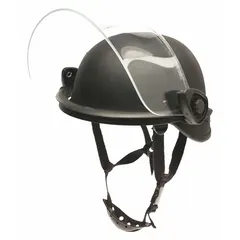 This clear polycarbonate face shield is designed for use with PASGT helmets, providing impact protection during riot control operations. It offers a universal fit for PASGT-style helmets.