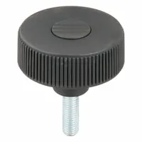 Hand Knob: Knurled, Plastic w/ Steel Thread, M10 Thread, 30 mm Thread Lg, 63 mm Dia, Gray (MPN K0260.5310X30)