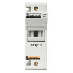 This 1-pole UL Class J fuse block is rated for 600 V AC and features finger-safe design for touch-safe installation. It accepts Class J fuses and is mounted on DIN rail with box lug termination. Suitable for industrial control panels, motor control centers, and distribution equipment requiring overcurrent protection.