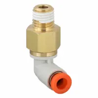 SMC Push-Fit Elbow Fitting: 5/32 in OD x 1/16 in Pipe Size, Push-to-Connect x MNPT, Brass, White (MPN KQ2L03-33AS)