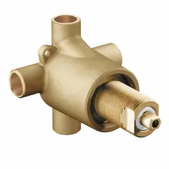Transfer valve for diverting water flow between multiple shower outlets. Three-function operation allows selection of different shower outlets from a single valve location. Compatible with MOEN shower valves. Suitable for commercial or high-use residential applications.