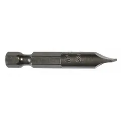 Impact-rated slotted head bit for use with impact drivers. Constructed from S2 steel with a hex drive. Supplied in a 5-pack. Suitable for driving slotted screws in assembly and maintenance tasks.