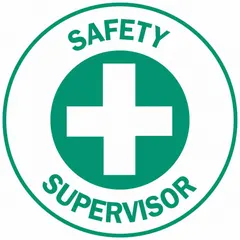 2-inch diameter non-reflective circle label printed in English. Identifies a safety supervisor on a hard hat. Supplied in a standard pack of 4 labels. Suitable for use in industrial environments where personnel identification on head protection is required.