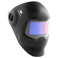 Auto-darkening welding helmet with a black polyphthalamide shell. Features four arc sensors and digital ADF controls, automatically adjusting shade from W8 to W12. Viewing area measures 5.9 in x 2.9 in. Ratchet suspension adjustment. Suitable for arc welding applications such as MIG, TIG, and stick welding